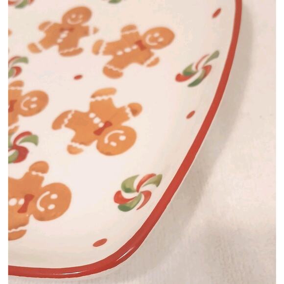 Square Gingerbread Platter Christmas 7.25" Ivory Cookie Plate Vintage Christmas - Picture 7 of 11